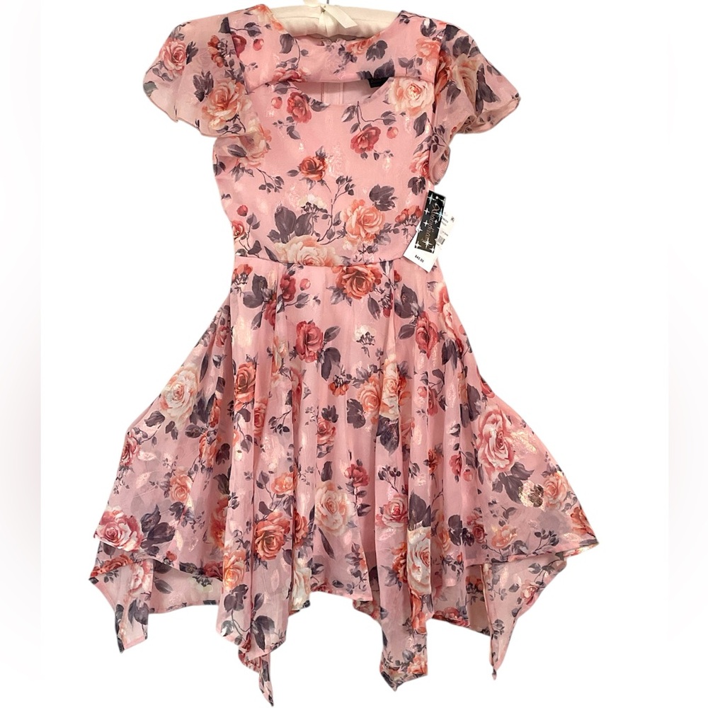 Xtraordinary Big Girls Floral High-Low Dress – Size 12 – Peach Pink – NWT